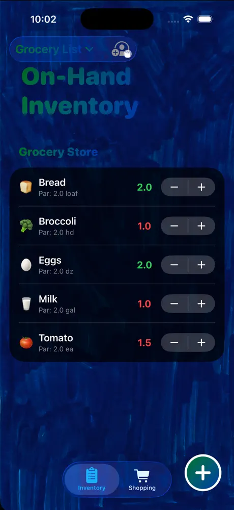 Pars inventory screen